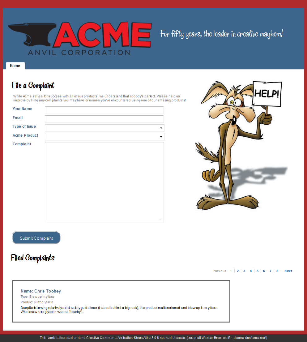 Acme Anvil Corporation - Complaints Screencap